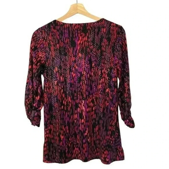 Susan Graver Liquid Knit Pink & Purple Printed Long Sleeve Blouse XS - Picture 2 of 4